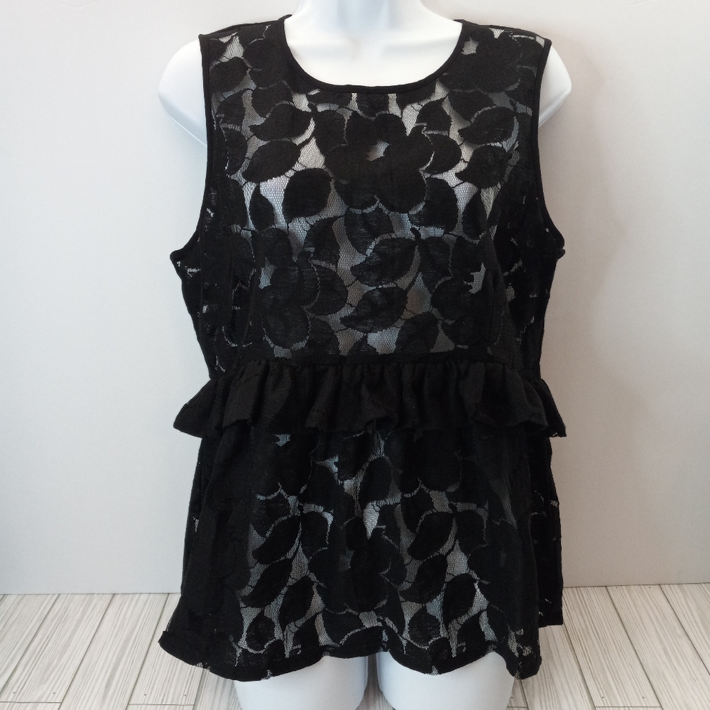 Karen Kane Floral Sheer Lace Whimsy Goth Ruffle Peplum Top